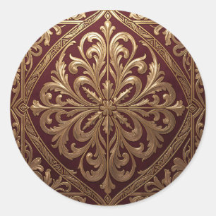 Ornate Gold Acanthus Pattern Deep Red Baroque Classic Round Sticker