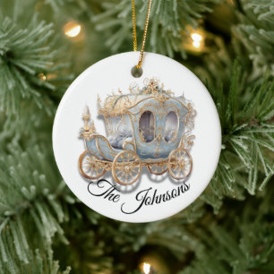 Ornate Gold and Blue Carriage - Custom Ceramic Tree Decoration