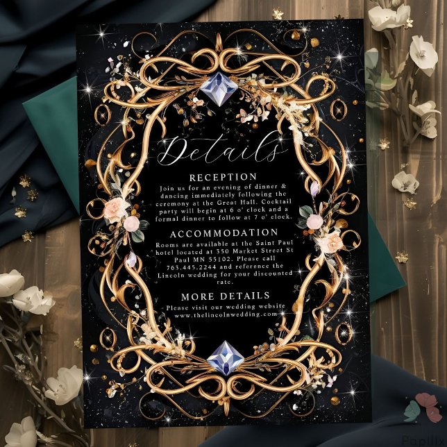 Ornate Gold and Diamonds Black Wedding Enclosure Card (Creator Uploaded)