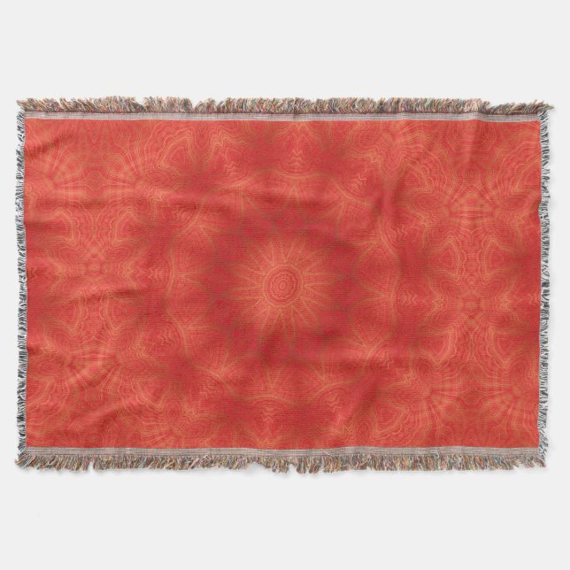 Ornate Gold and Red Kaleidoscope Throw Blanket (Front)