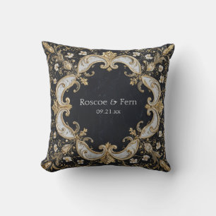 Ornate Gold Baroque Black Marble Royal Wedding Cushion