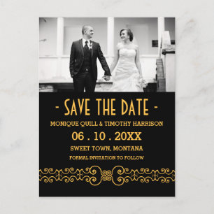 Ornate Gold Belt - Gold Black Save the Date Announcement Postcard