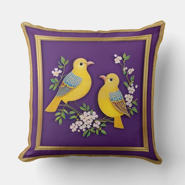 🐦 Ornate Gold Bird Throw Pillow Luxury Home Decor (Front)
