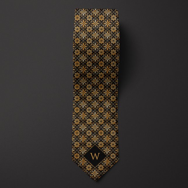 Ornate Gold & Black Arabesque Monogram Tie (Creator Uploaded)