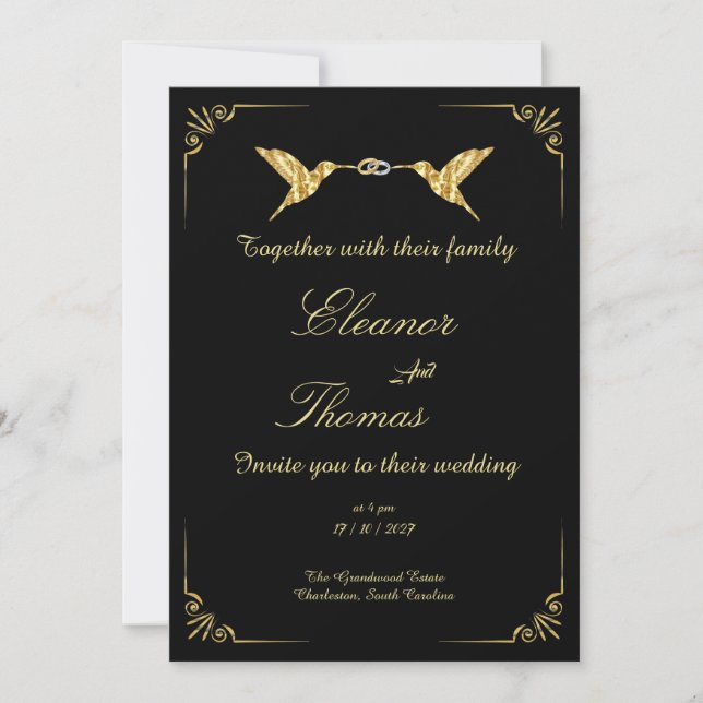 Ornate Gold Border Classic minimalist Wedding Invitation (Front)