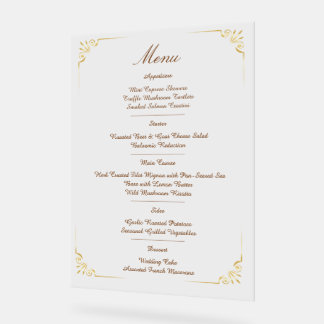 Ornate Gold Border Classic minimalist Wedding Menu Acrylic Sign