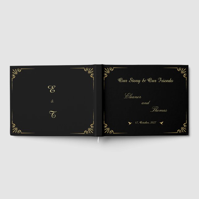 Ornate Gold Border Classic Wedding Guest Book (Full)