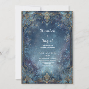 Ornate Gold Celestial Galaxy Wedding Invitation