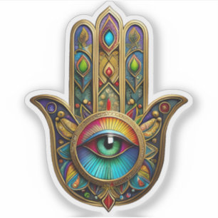 Ornate Gold Colorful Hamsa Green on Red Third Eye