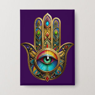 Ornate Gold Colourful Hamsa Green on Red Third Eye