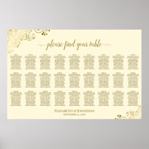 Ornate Gold & Cream 27 Table Wedding Seating Chart