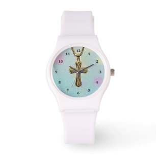 Ornate Gold Cross and Chain Watch