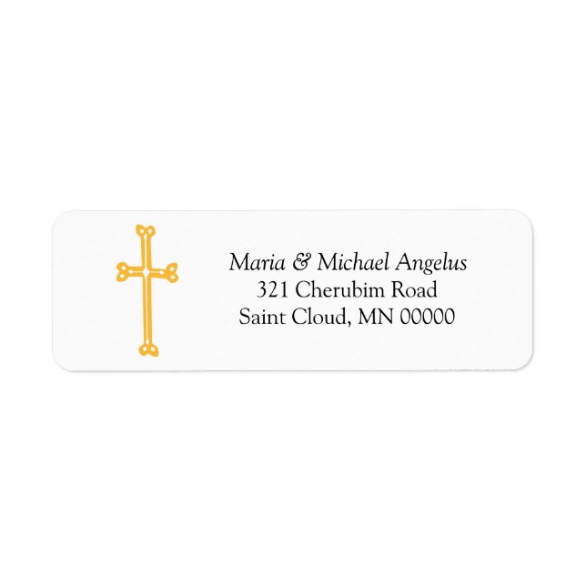 Ornate Gold Cross Return Address Wedding Labels (Front)