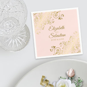 Ornate Gold Filigree Elegant Blush Pink Wedding Napkin