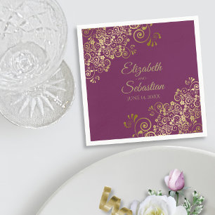 Ornate Gold Filigree Elegant Cassis Purple Wedding Napkin