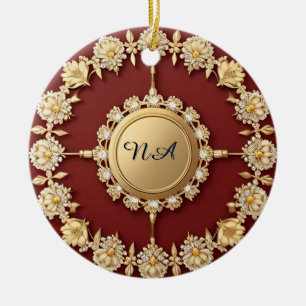 Ornate Gold Floral Design Ceramic Tree Decoration