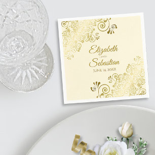 Ornate Gold Floral Filigree Elegant Cream Wedding Napkin