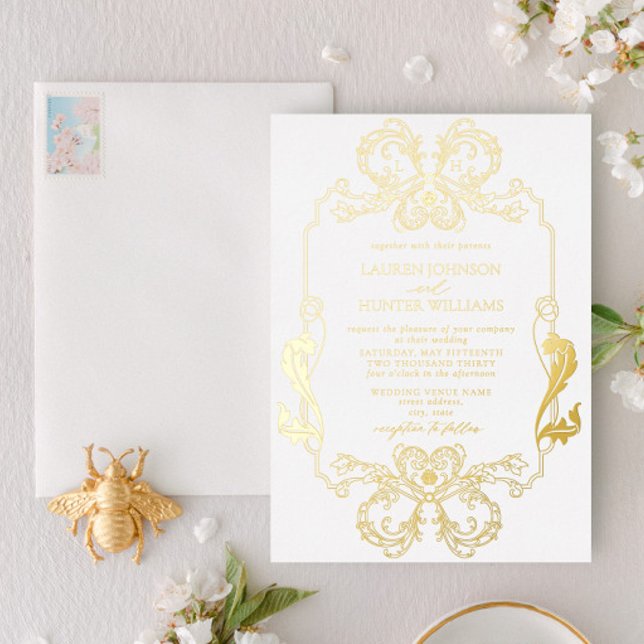 Ornate Gold Floral Line Art Monogram Wedding Foil  (Creator Uploaded)