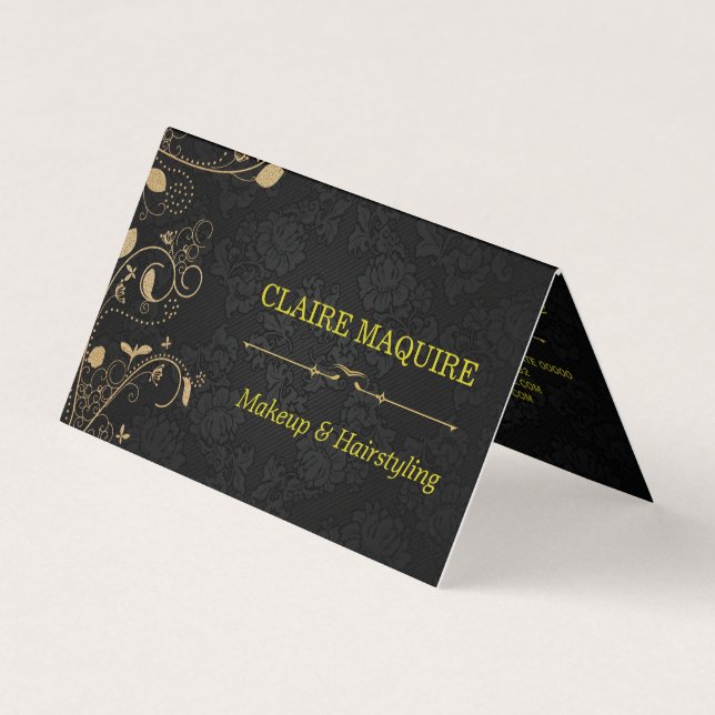 Ornate Gold Floral Makeup Artist Hair Salon Business Card (Front)