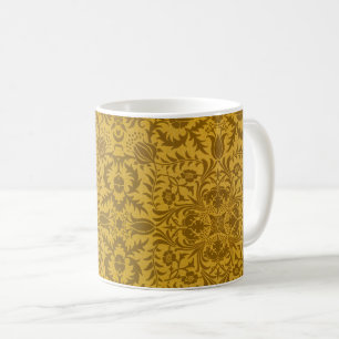 Ornate gold floral pattern with symmetrical coffee mug