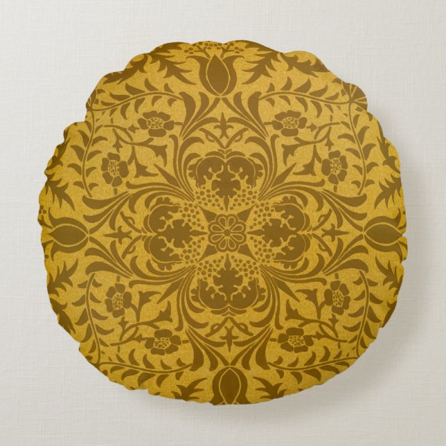 Ornate gold floral pattern with symmetrical round cushion (Front)