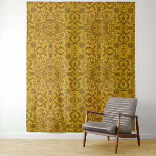 Ornate gold floral pattern with symmetrical tapestry