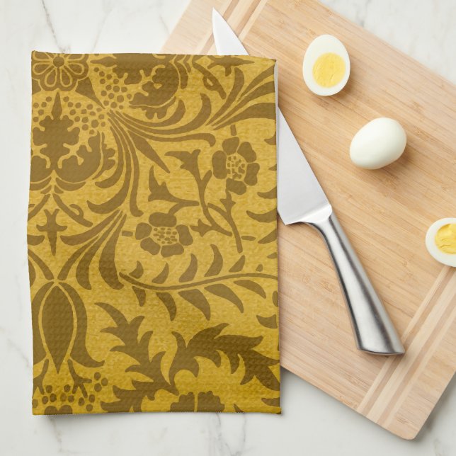 Ornate gold floral pattern with symmetrical tea towel (Quarter Fold)