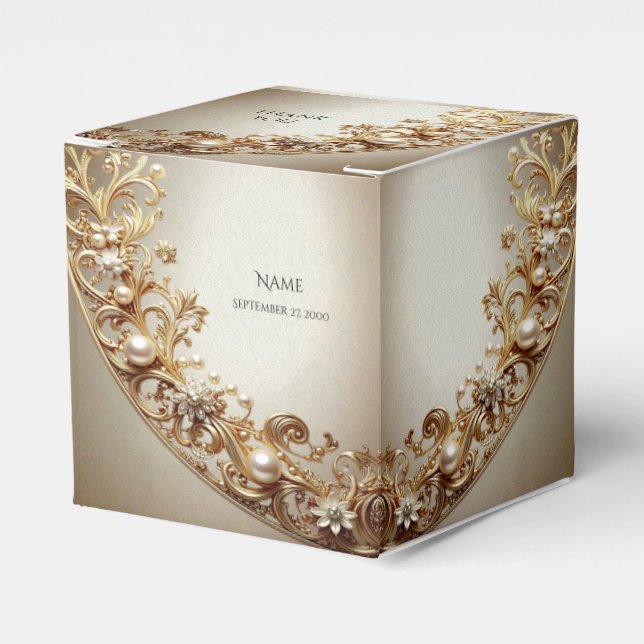 Ornate Gold Flourish Favour Box (Front Side)
