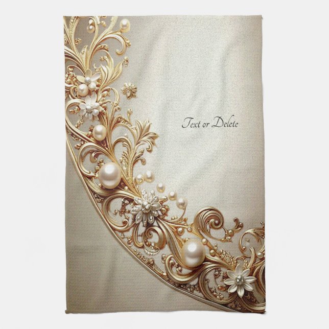 Ornate Gold Flourish Kitchen Towel (Vertical)