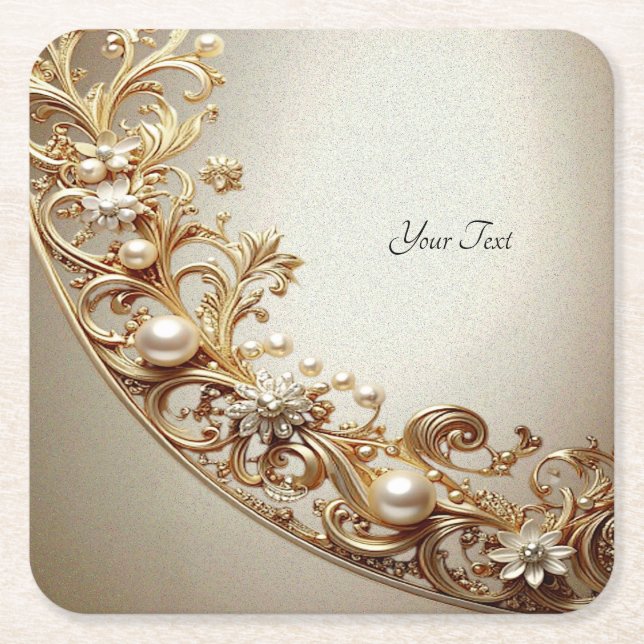 Ornate Gold Flourish Paper Coaster (Front)