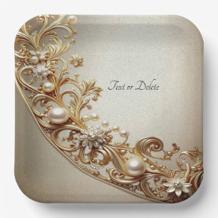 Ornate Gold Flourish Paper Plate
