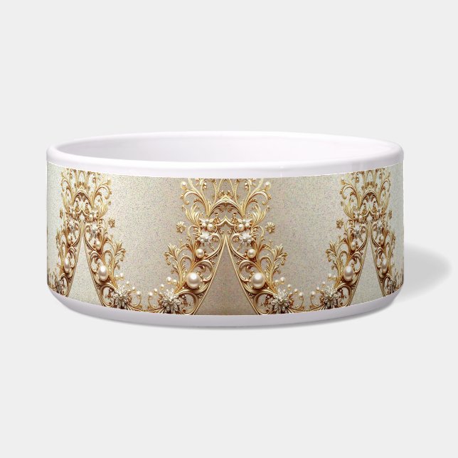 Ornate Gold Flourish Pet Bowl (Front)