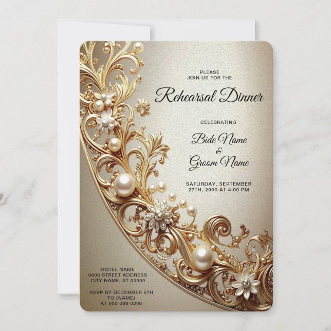 Ornate Gold Flourish Rehearsal Dinner Invitation (Front)