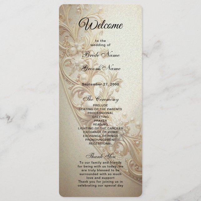 Ornate Gold Flourish Wedding Programme (Front)