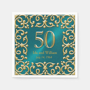 Ornate Gold Frame 50th Anniversary Napkin