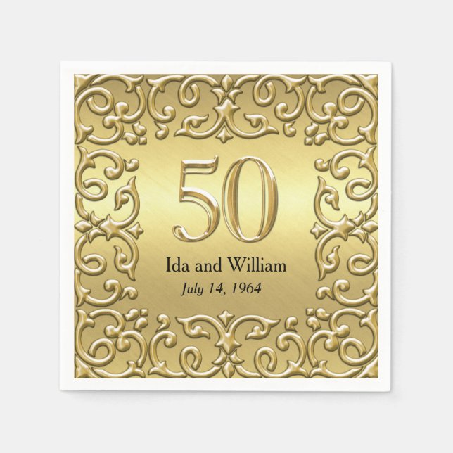 Ornate Gold Frame 50th Anniversary Napkin (Front)