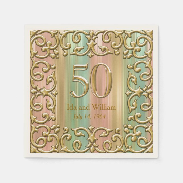 Ornate Gold Frame 50th Anniversary Napkin (Front)