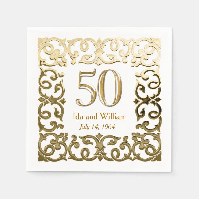 Ornate Gold Frame 50th Anniversary Napkin (Front)
