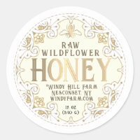 Ornate Gold Frame Bee Fleur de Lis Honey Label