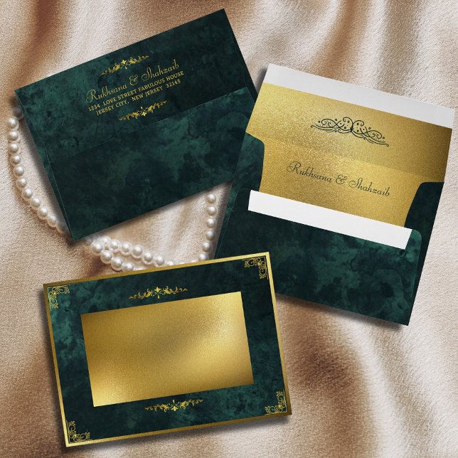 Ornate Gold Frame & Emerald Green Return Address Envelope (Creator Uploaded)