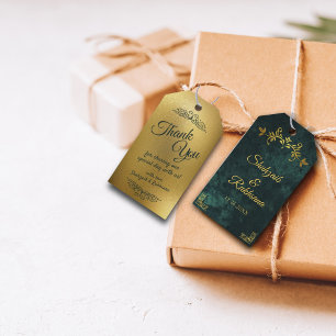 Ornate Gold Frame Emerald Green Thank You Wedding Gift Tags