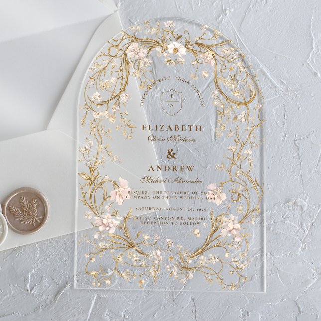 Ornate Gold Frame Romantic Wedding Acrylic Invitations (Creator Uploaded)