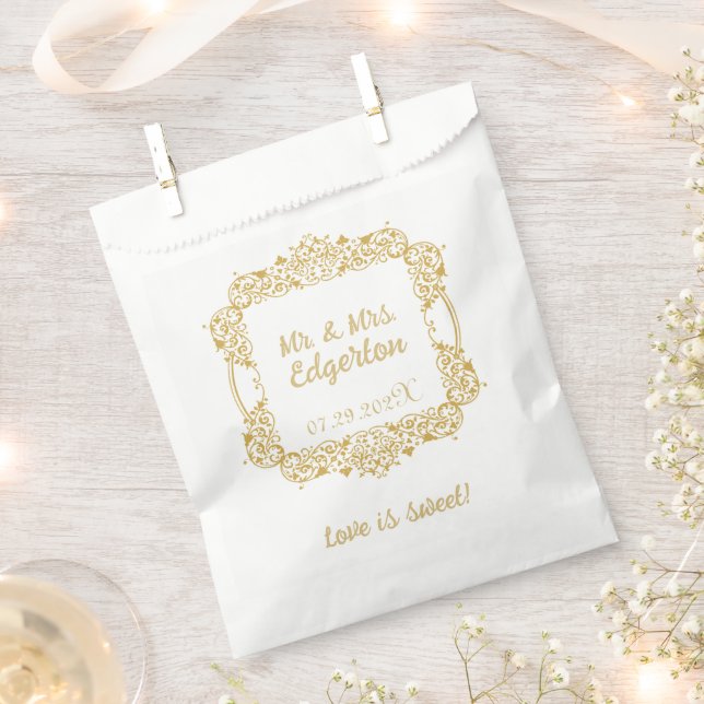 Ornate Gold Frame Wedding Personalised Favour Bags (Clipped)