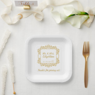 Ornate Gold Frame Wedding Personalised Paper Plate
