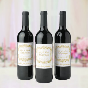 Ornate Gold Frame Wedding Personalised Wine Label