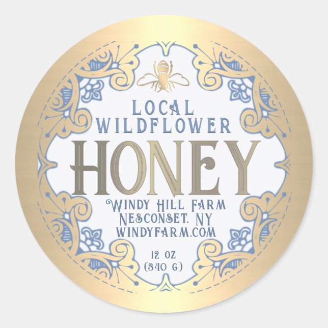 Ornate Gold Frame with Bee and Flowers Honey Label (Front)