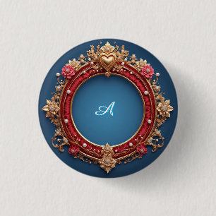 Ornate Gold Frame With Heart Gem 3 Cm Round Badge