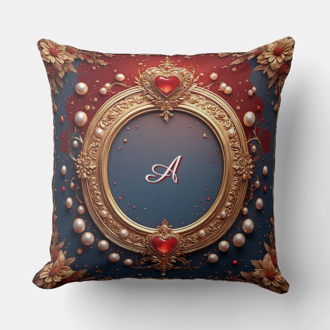 Ornate Gold Frame With Heart Gem Cushion (Front)
