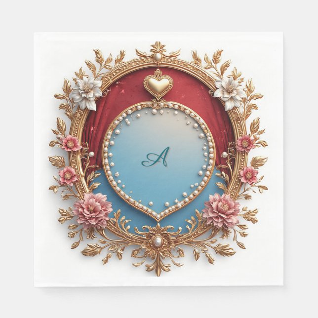 Ornate Gold Frame With Heart Gem Napkin (Front)
