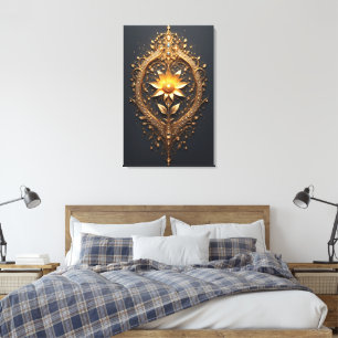 Ornate Gold Frame With Large Metallic Flower Medal Canvas Print